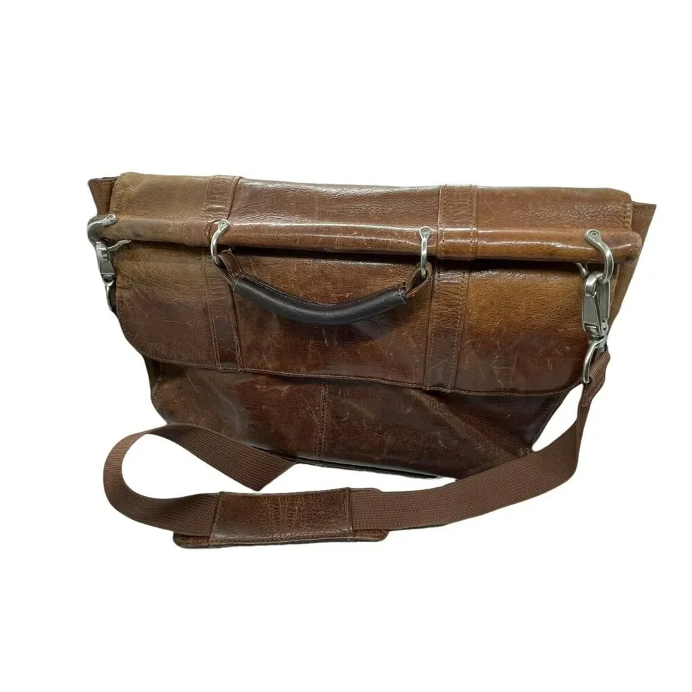 Wilsons Messenger Bag Satchel Briefcase Leather Unisex Brown Distressed Vintage